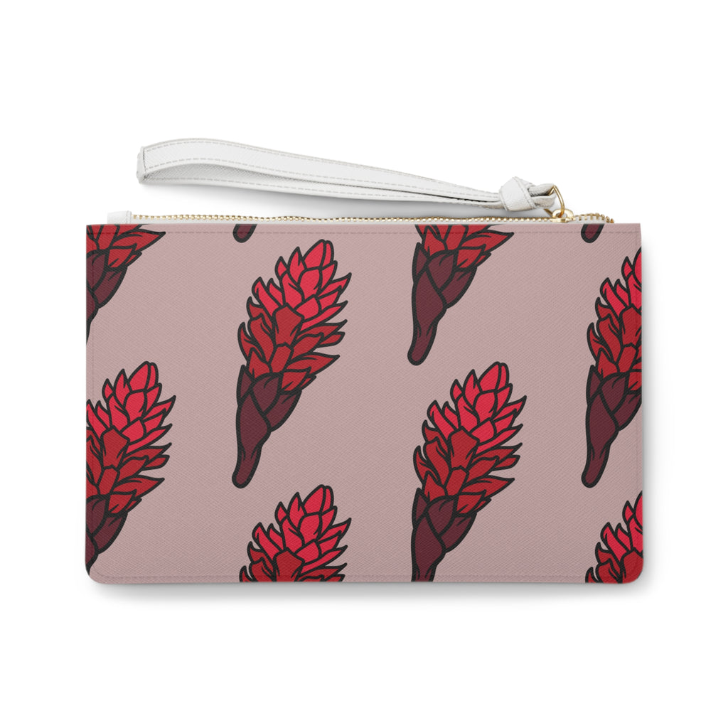 Red Ginger Floral Clutch Bag — Tropical Botanical Wristlet for Vacation & Gifts