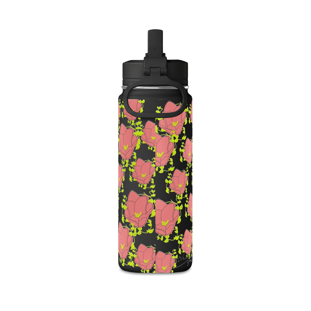 20oz Floral Water Bottle — Pink Poppy Pattern