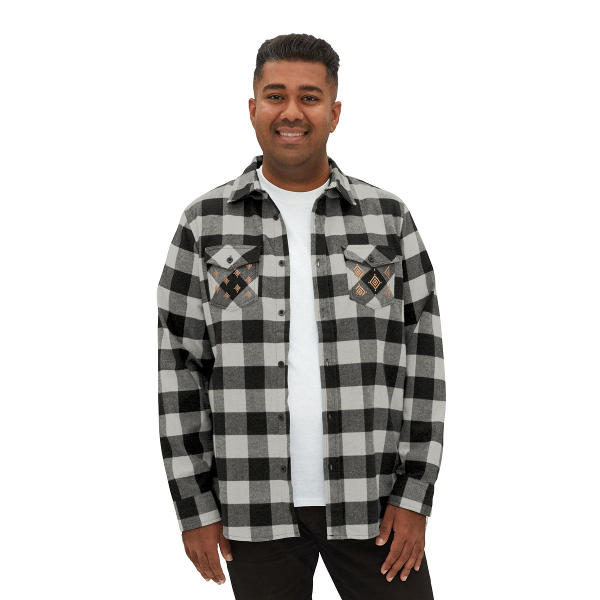 Plaid Flannel Shirt with Geometric Patchwork Back