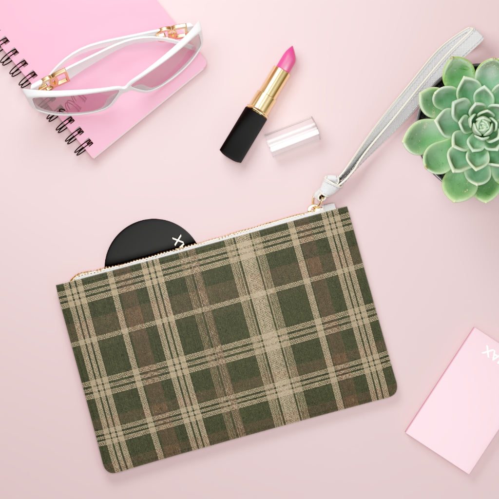 Plaid Clutch Bag — Olive Green Tartan Wristlet for Fall & Everyday