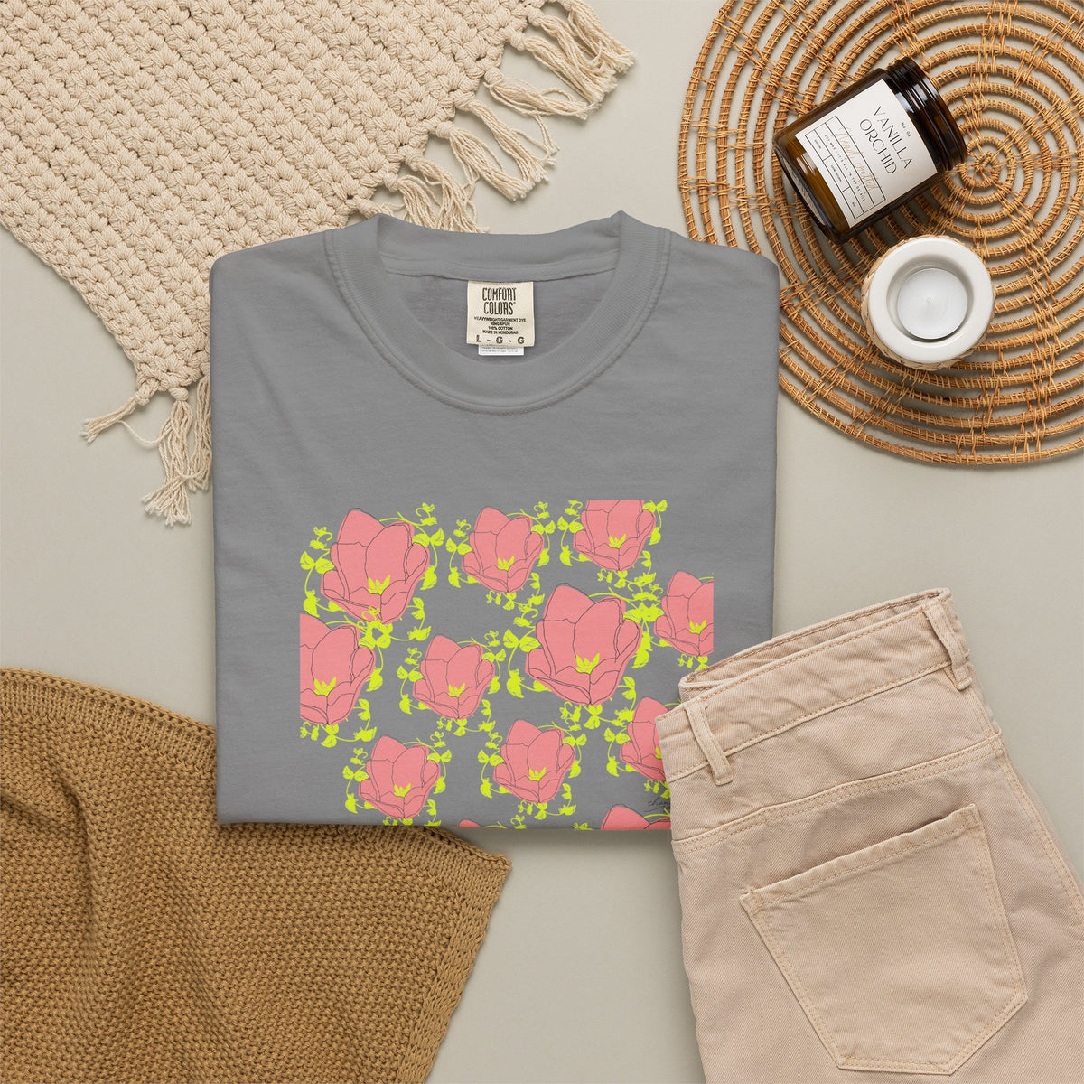 Floral Pop Pattern T-Shirt — Pink Poppy Repeat Graphic Tee