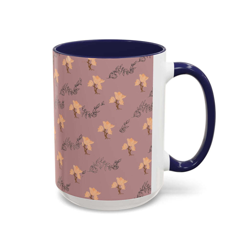 Pink Floral Accent Coffee Mug — Retro Bloom Pattern (11/15oz)