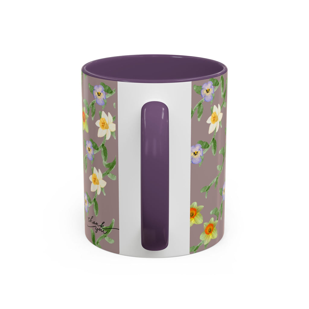 Floral Vine Accent Coffee Mug — Handpainted Daffodil & Violet Pattern (11/15oz)