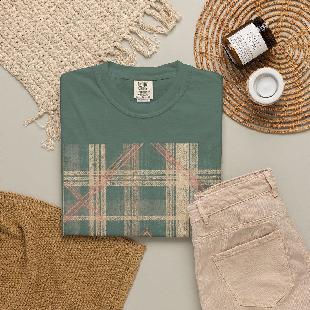 Plaid Canvas Graphic T-Shirt — Subtle Peach & Beige Geometric Plaid