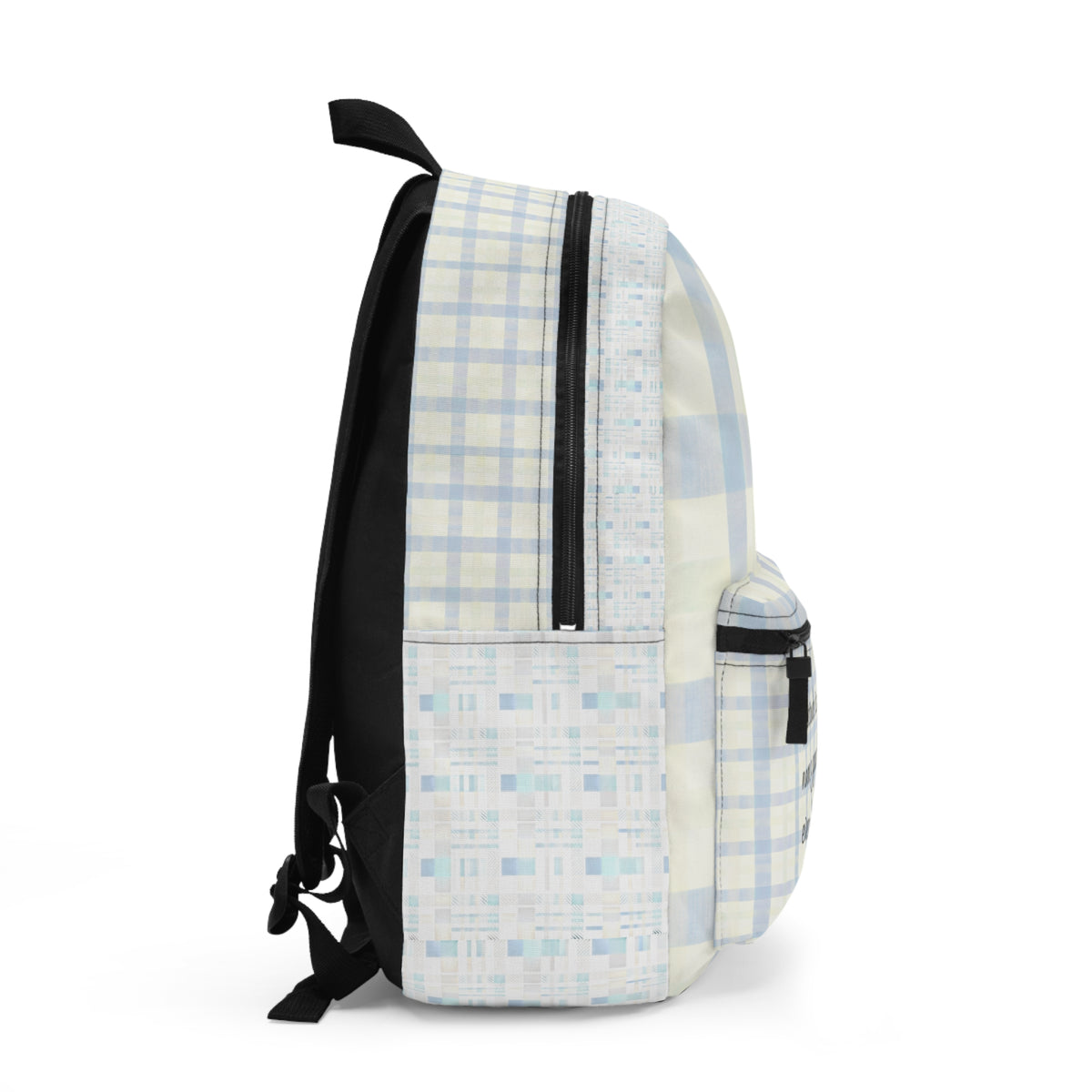 Gratitude Practice Backpack — Floral Blue Plaid "Name 3 Good Things Everyday"