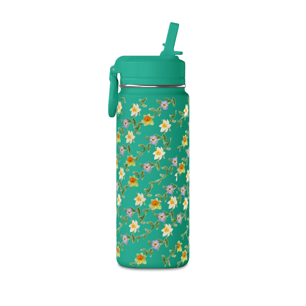 20oz Floral Water Bottle – Mini Straw Hydration Bottle with Dainty Yellow Blossoms