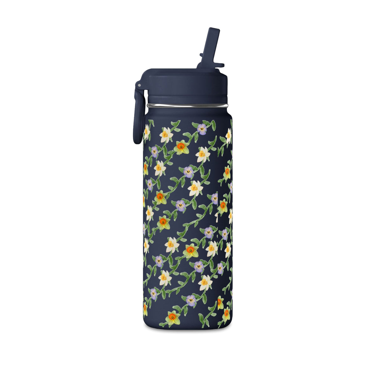 20oz Floral Water Bottle – Mini Straw Hydration Bottle with Dainty Yellow Blossoms