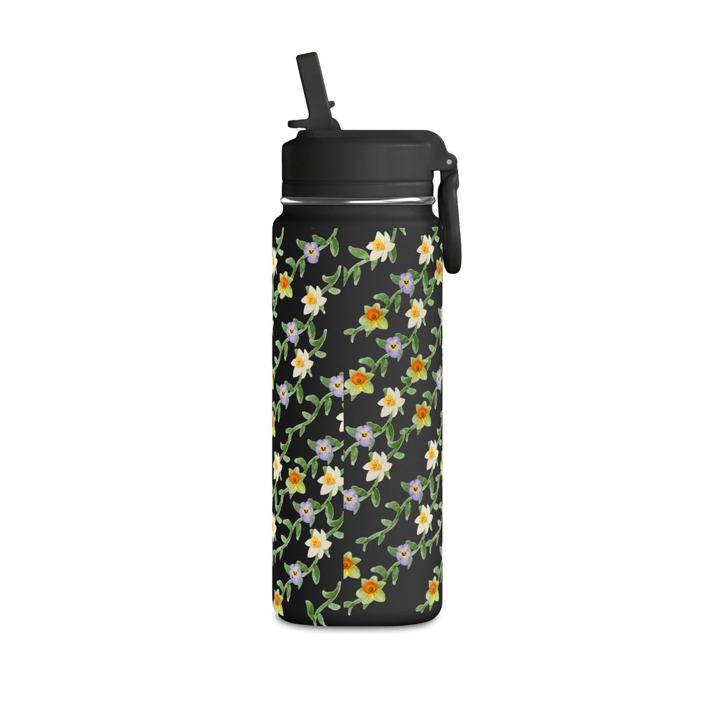 20oz Floral Water Bottle – Mini Straw Hydration Bottle with Dainty Yellow Blossoms