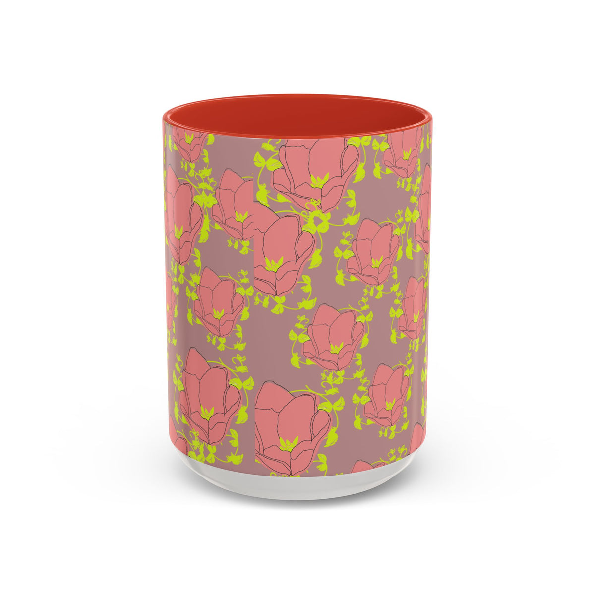 Pink Floral Accent Coffee Mug — Retro Bloom Pattern (11/15oz)