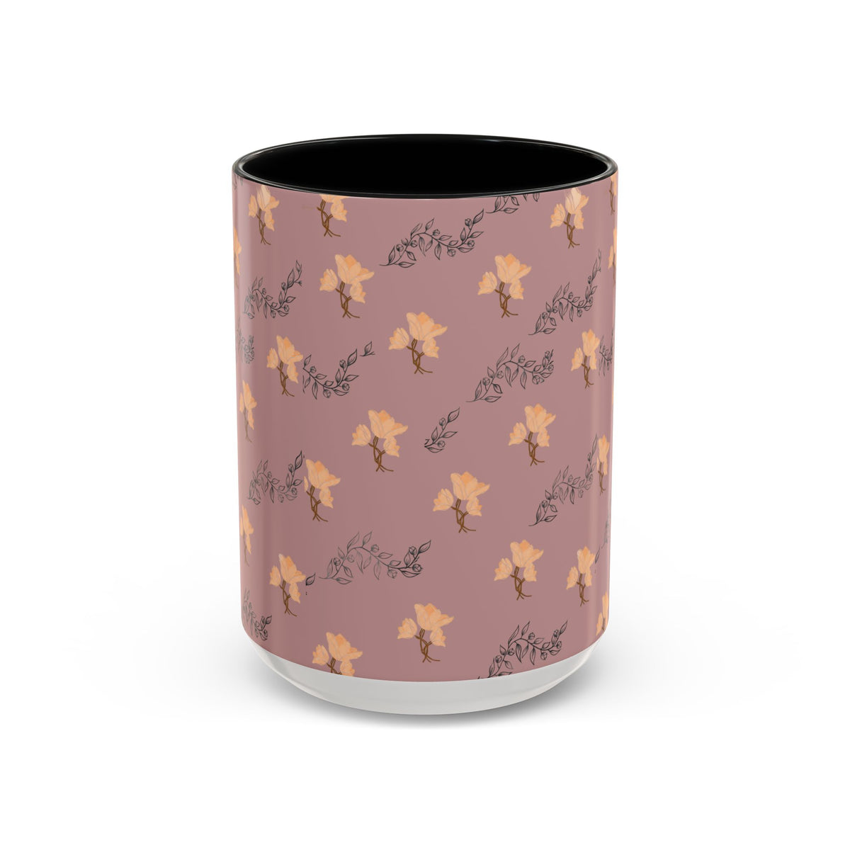 Pink Floral Accent Coffee Mug — Retro Bloom Pattern (11/15oz)