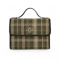 Waterproof Canvas Bag - Green Plaid Tote with Leather Trim