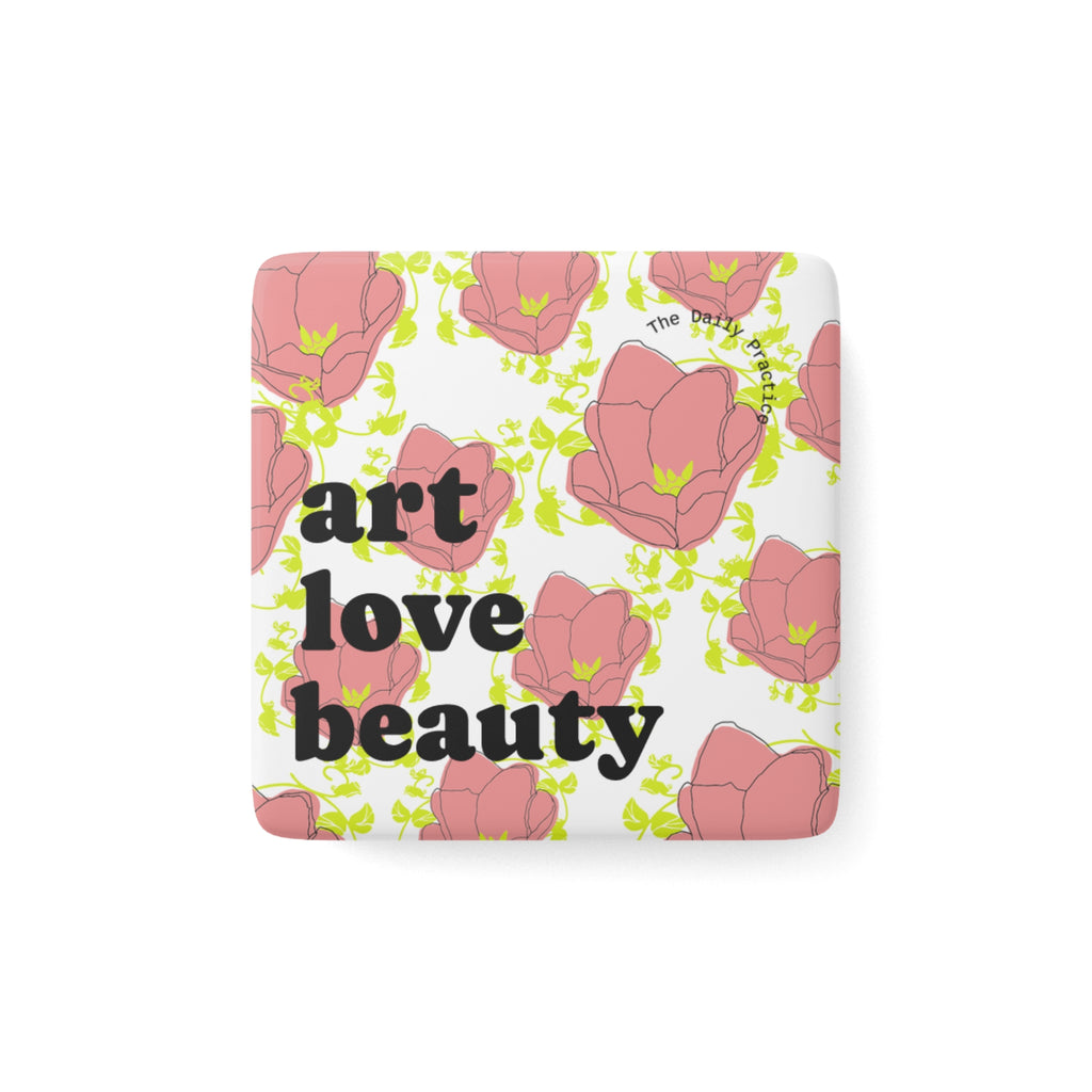 Art Love Beauty Porcelain Magnet — Floral Square Decorative Fridge Magnet