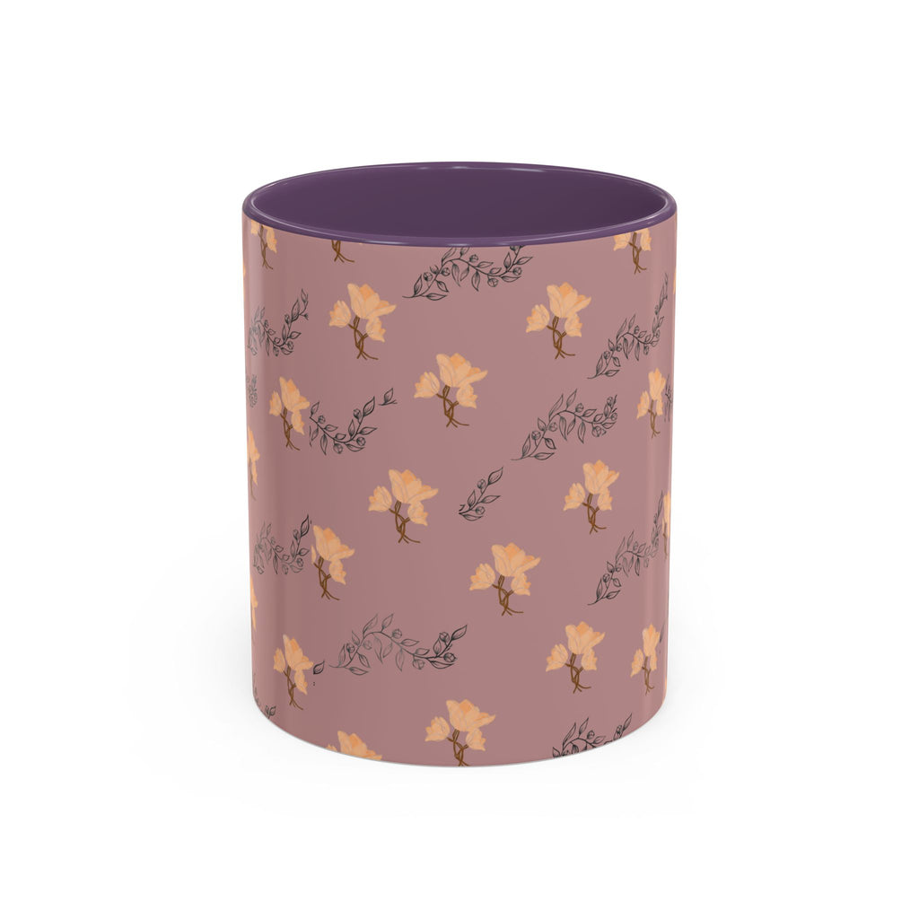 Pink Floral Accent Coffee Mug — Retro Bloom Pattern (11/15oz)
