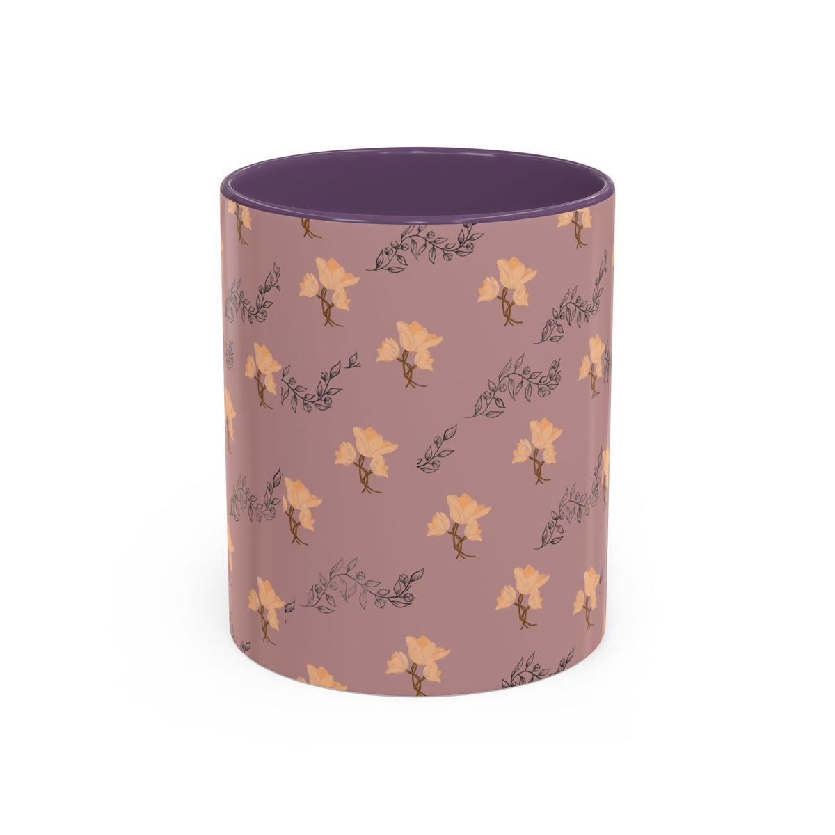 Pink Floral Accent Coffee Mug — Retro Bloom Pattern (11/15oz)