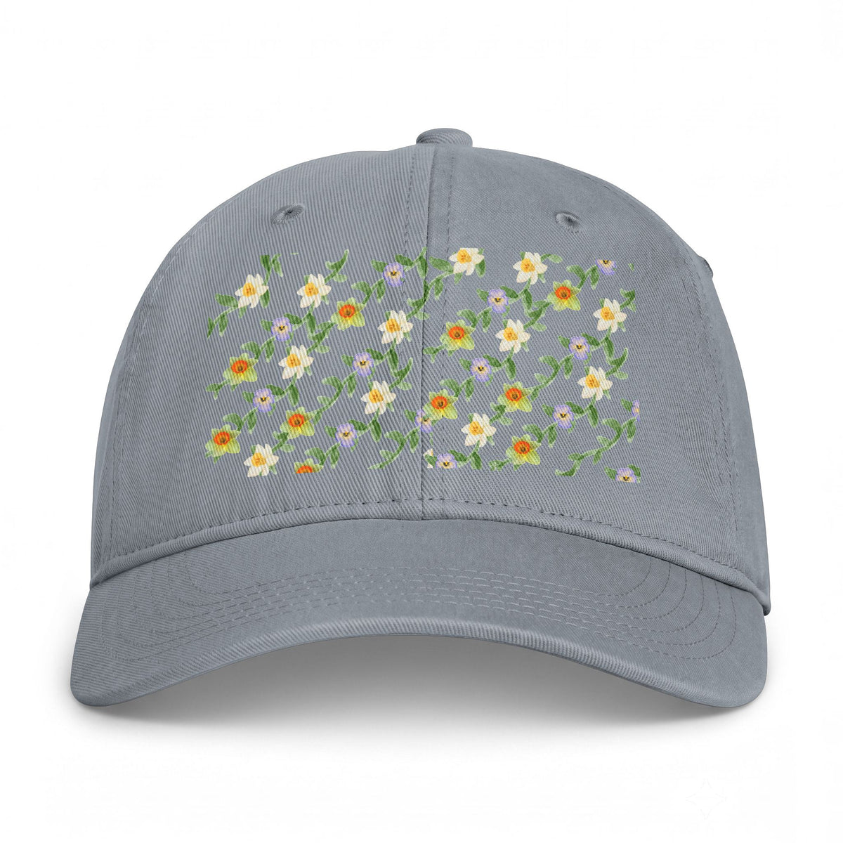 Coastal Floral Washed Cap — Embroidered Ditsy Flowers Dad Hat