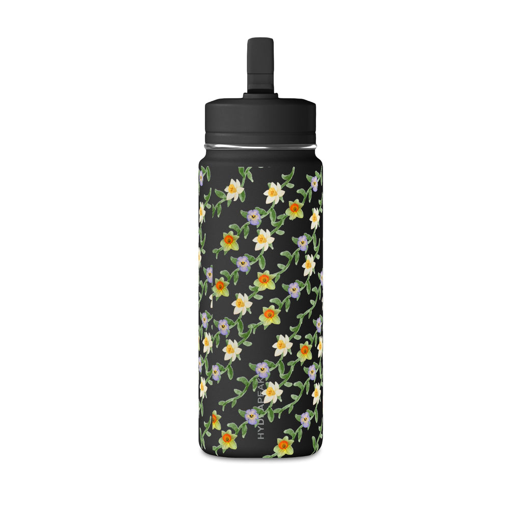 20oz Floral Water Bottle – Mini Straw Hydration Bottle with Dainty Yellow Blossoms