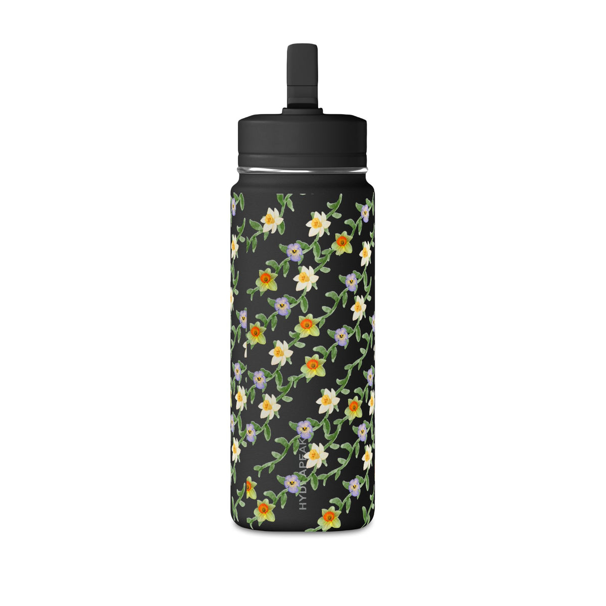 20oz Floral Water Bottle – Mini Straw Hydration Bottle with Dainty Yellow Blossoms