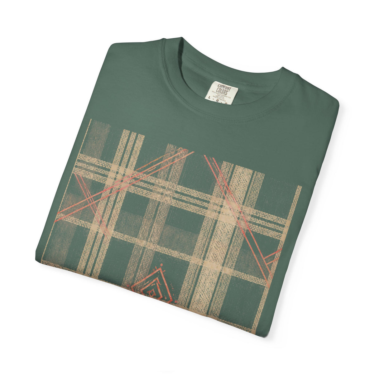 Plaid Canvas Graphic T-Shirt — Subtle Peach & Beige Geometric Plaid