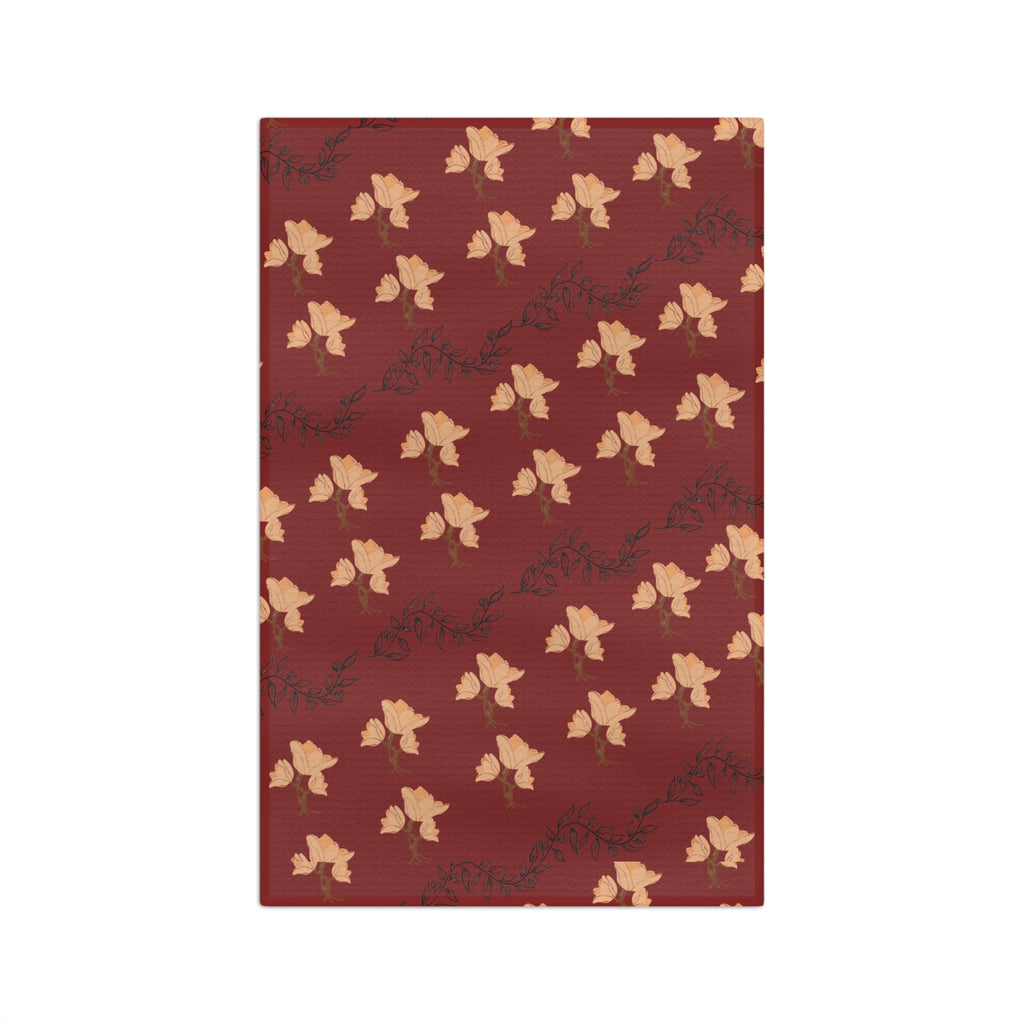 Autumn Leaves Microfiber Tea Towel — Burgundy Fall Leaf Kitchen Towel