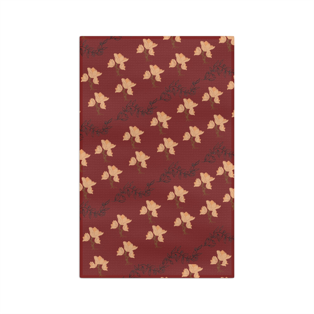 Autumn Leaves Microfiber Tea Towel — Burgundy Fall Leaf Kitchen Towel