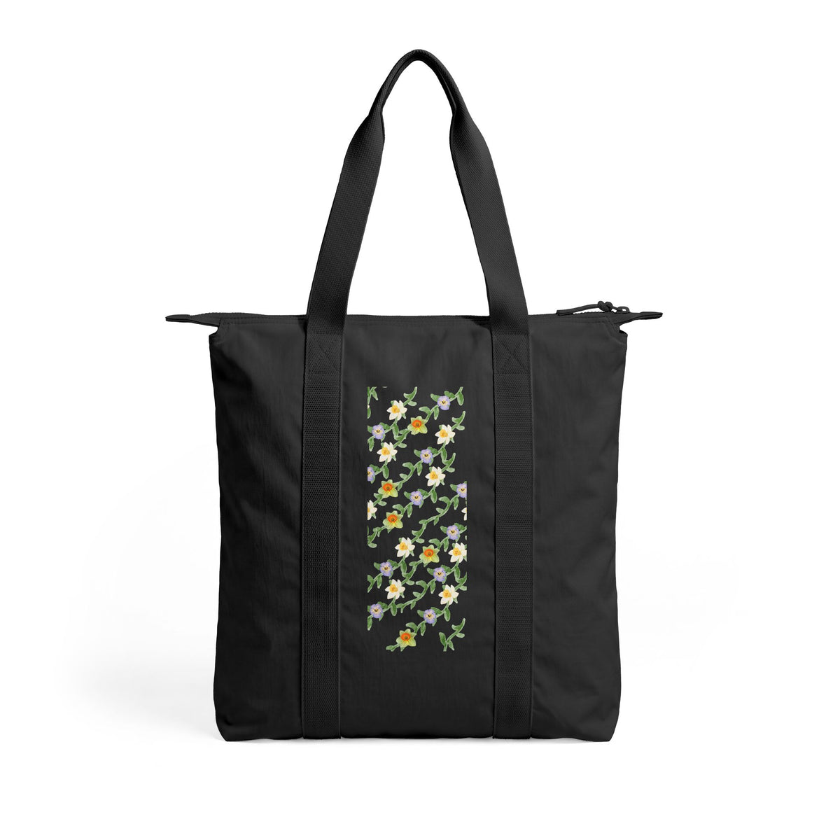 Tote Bag — Vertical Daffodil Floral Print Nomad Carry-All