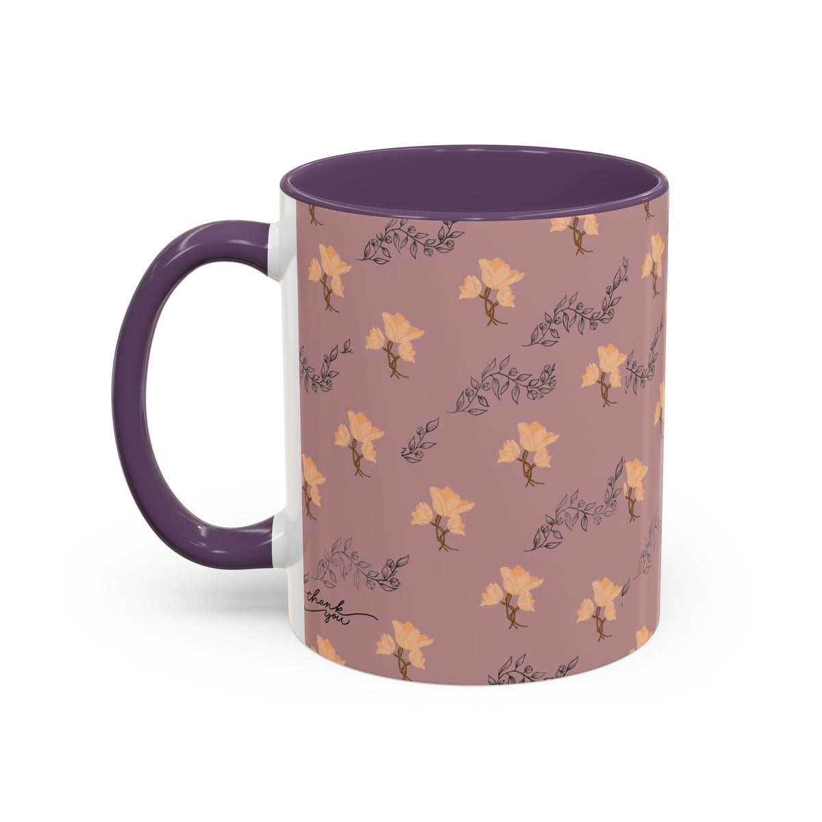 Pink Floral Accent Coffee Mug — Retro Bloom Pattern (11/15oz)