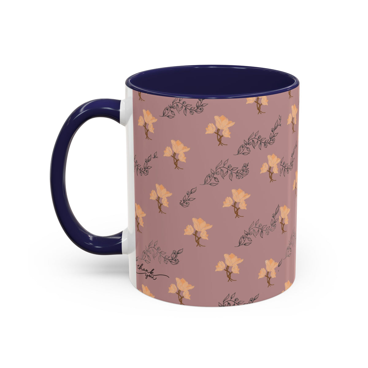 Pink Floral Accent Coffee Mug — Retro Bloom Pattern (11/15oz)