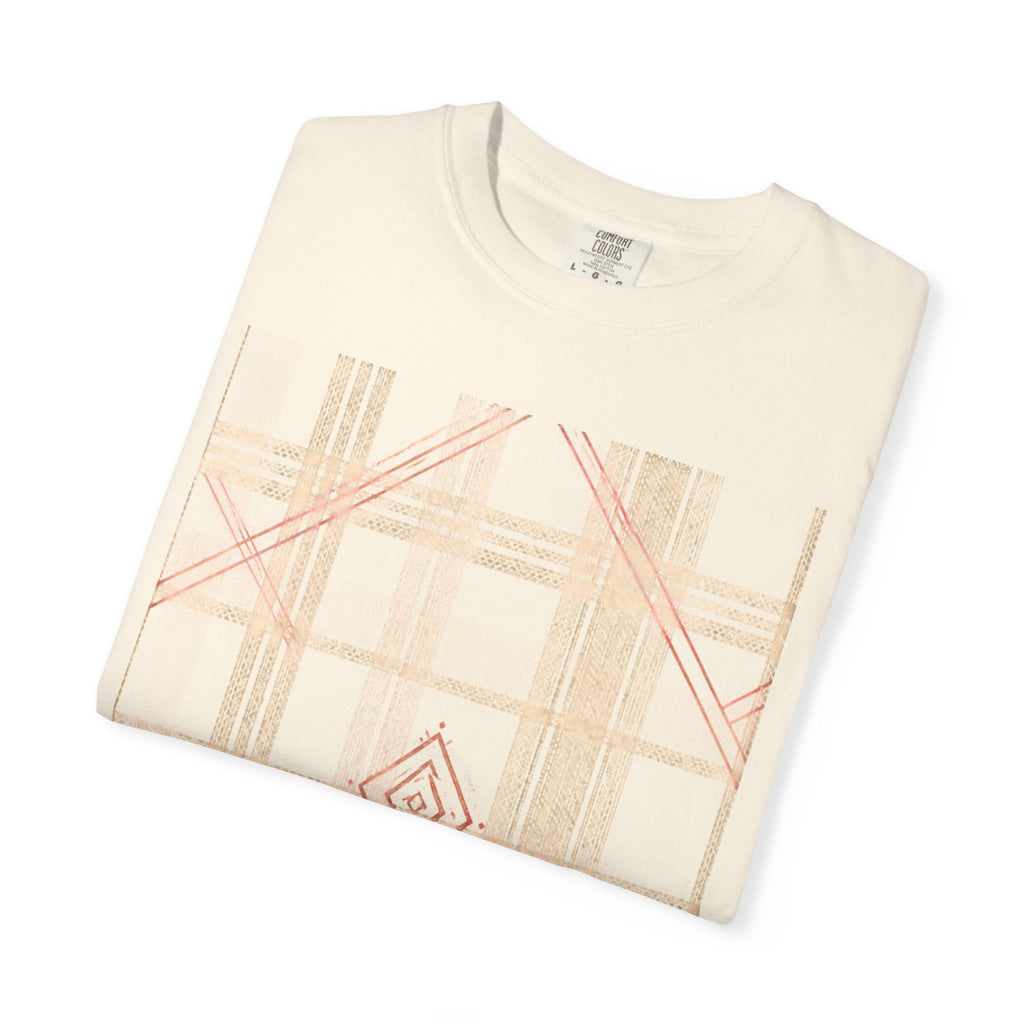 Plaid Canvas Graphic T-Shirt — Subtle Peach & Beige Geometric Plaid