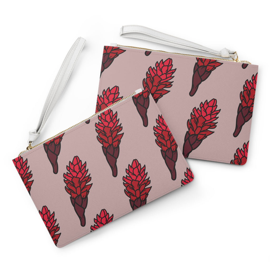 Red Ginger Floral Clutch Bag — Tropical Botanical Wristlet for Vacation & Gifts