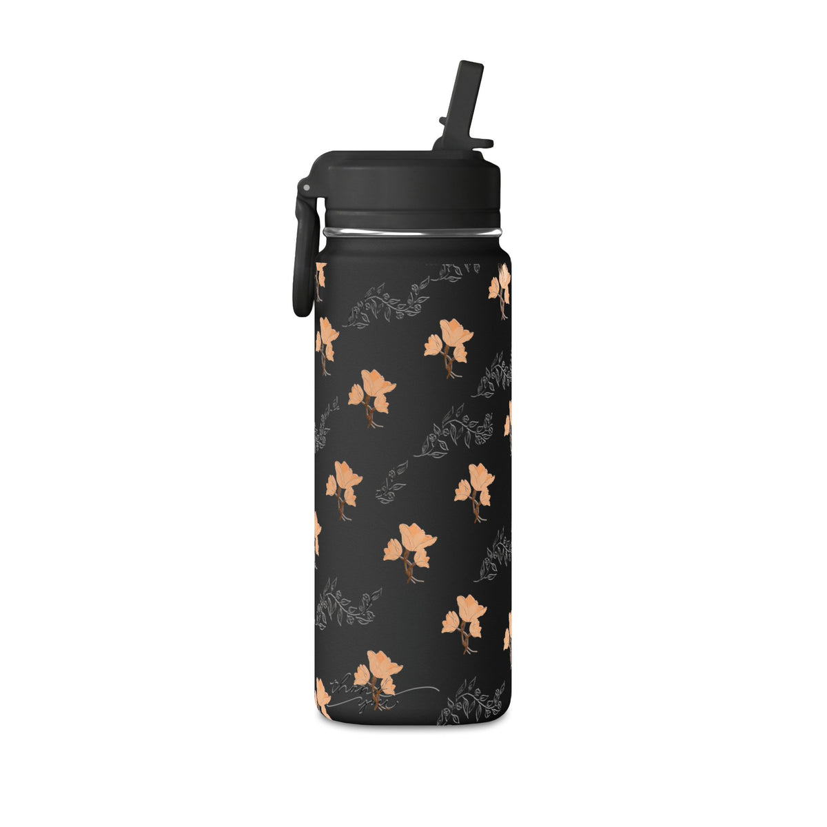 20oz Floral Water Bottle — Pink Poppy Pattern