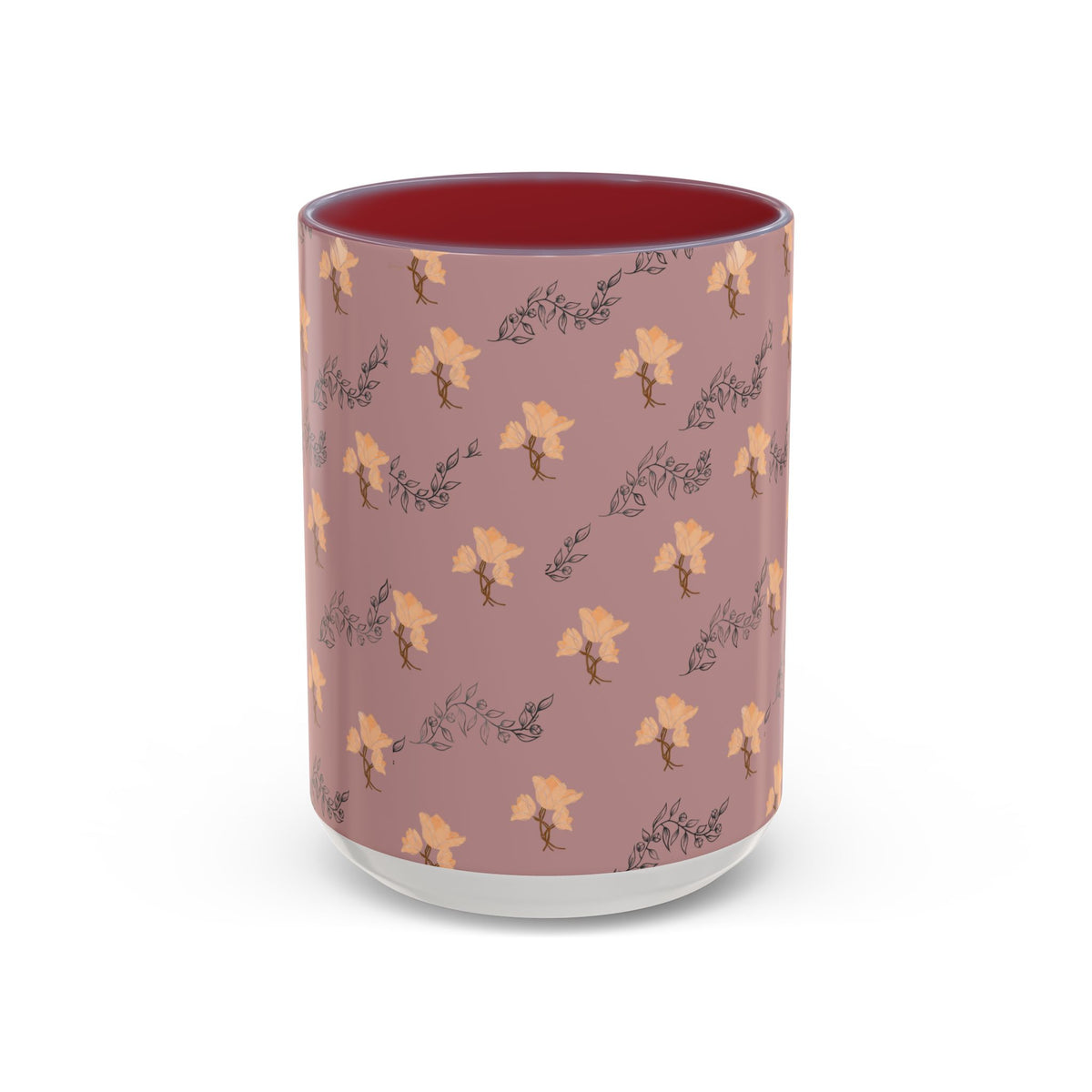 Pink Floral Accent Coffee Mug — Retro Bloom Pattern (11/15oz)