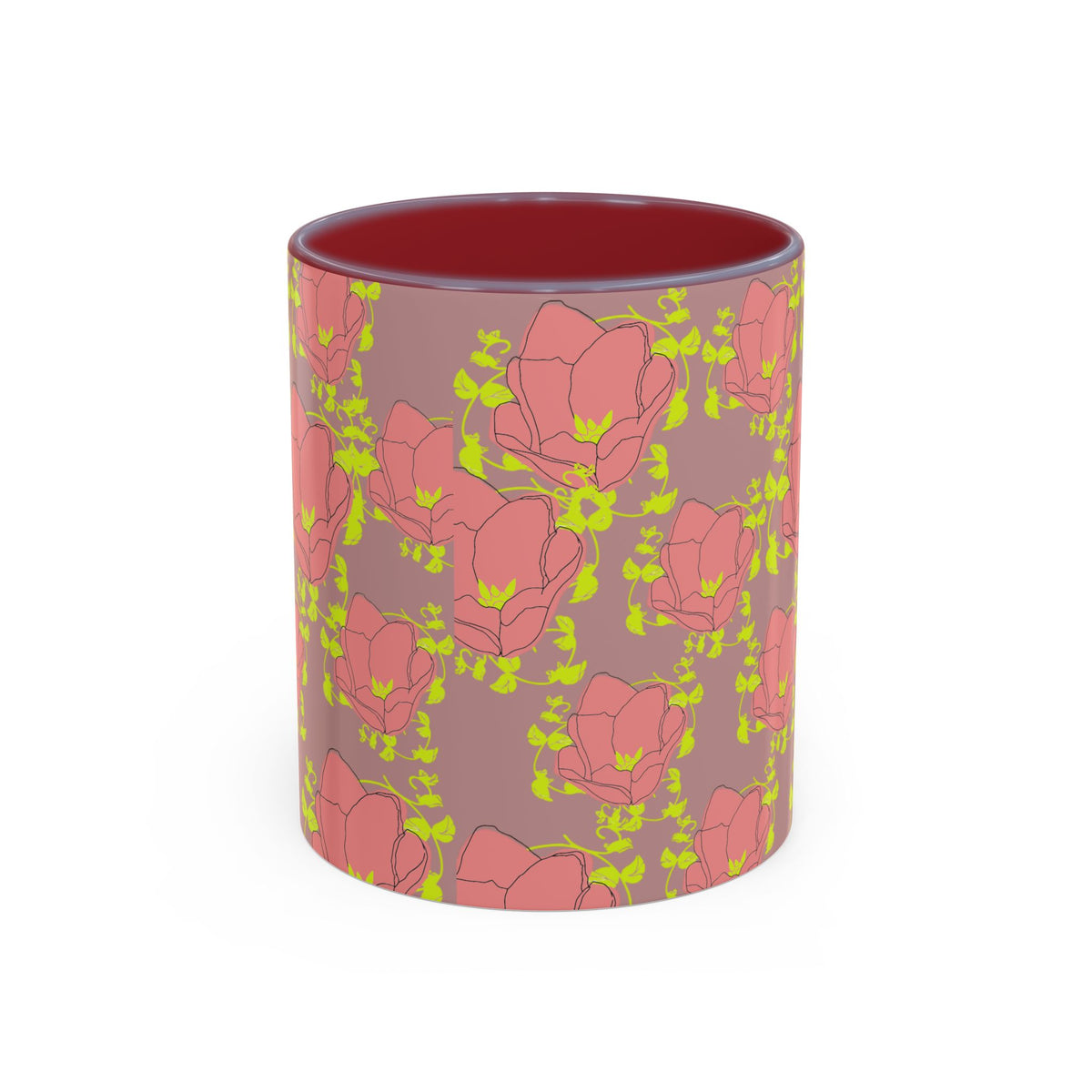 Pink Floral Accent Coffee Mug — Retro Bloom Pattern (11/15oz)