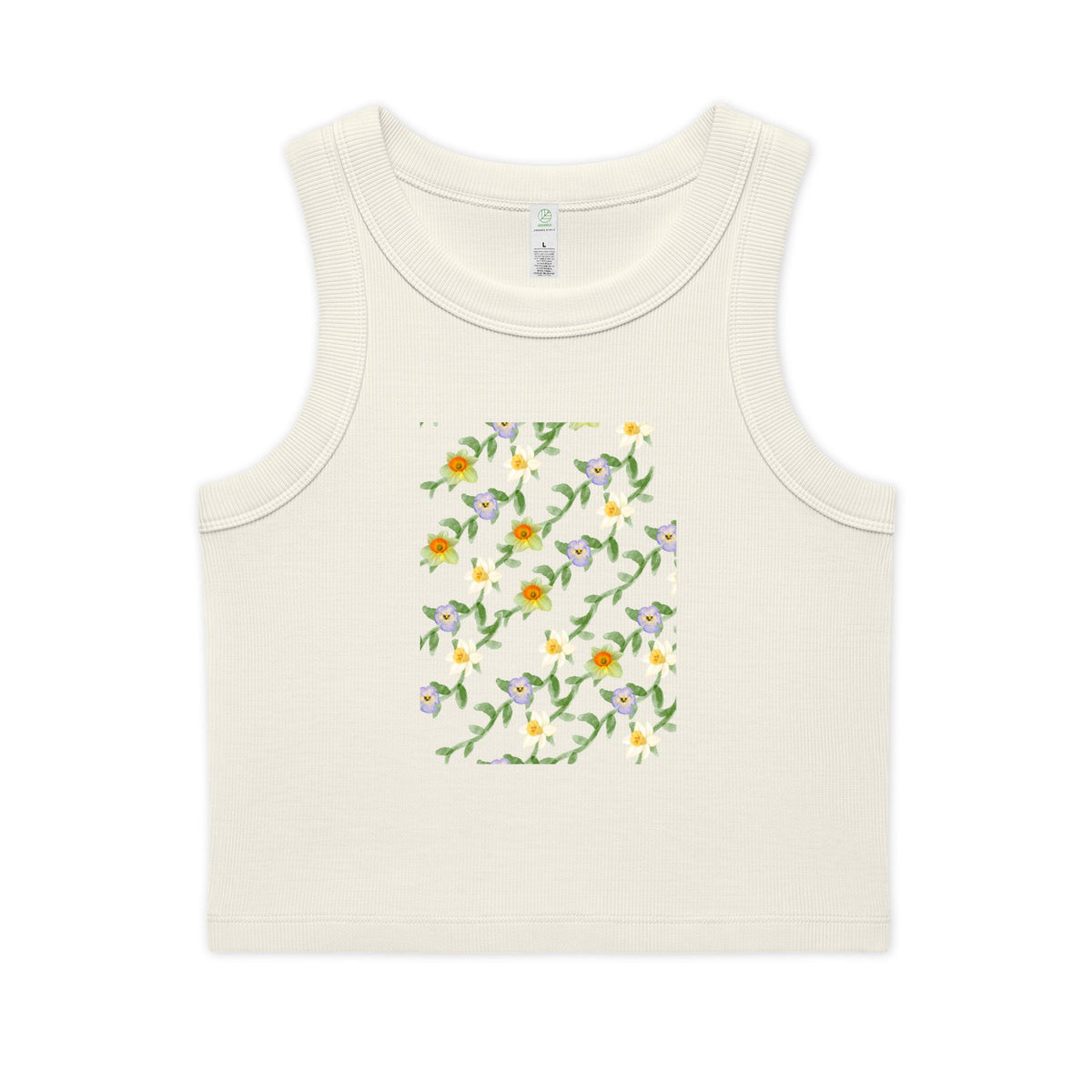 Floral Vine Crop Tank — Women's Organic Ribbed Tank Top