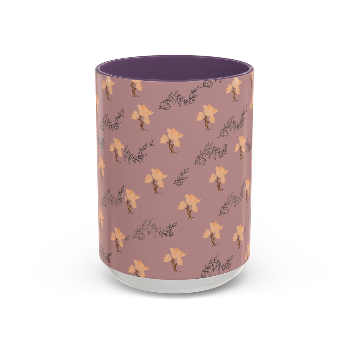 Pink Floral Accent Coffee Mug — Retro Bloom Pattern (11/15oz)