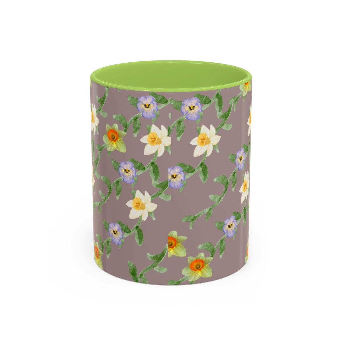 Floral Vine Accent Coffee Mug — Handpainted Daffodil & Violet Pattern (11/15oz)