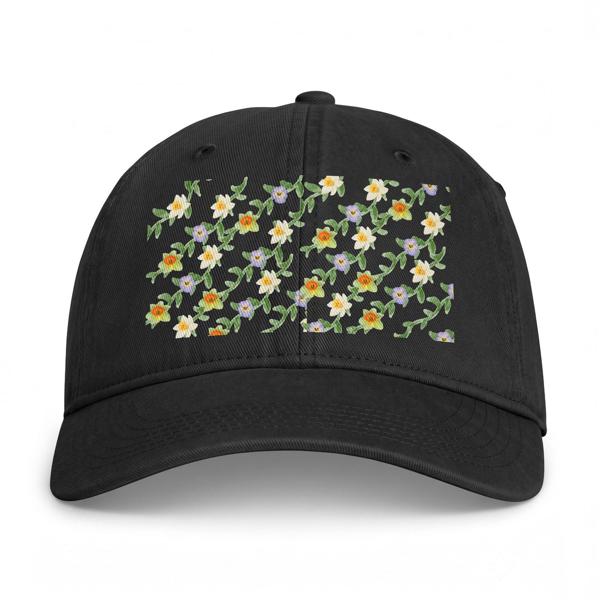 Coastal Floral Washed Cap — Embroidered Ditsy Flowers Dad Hat