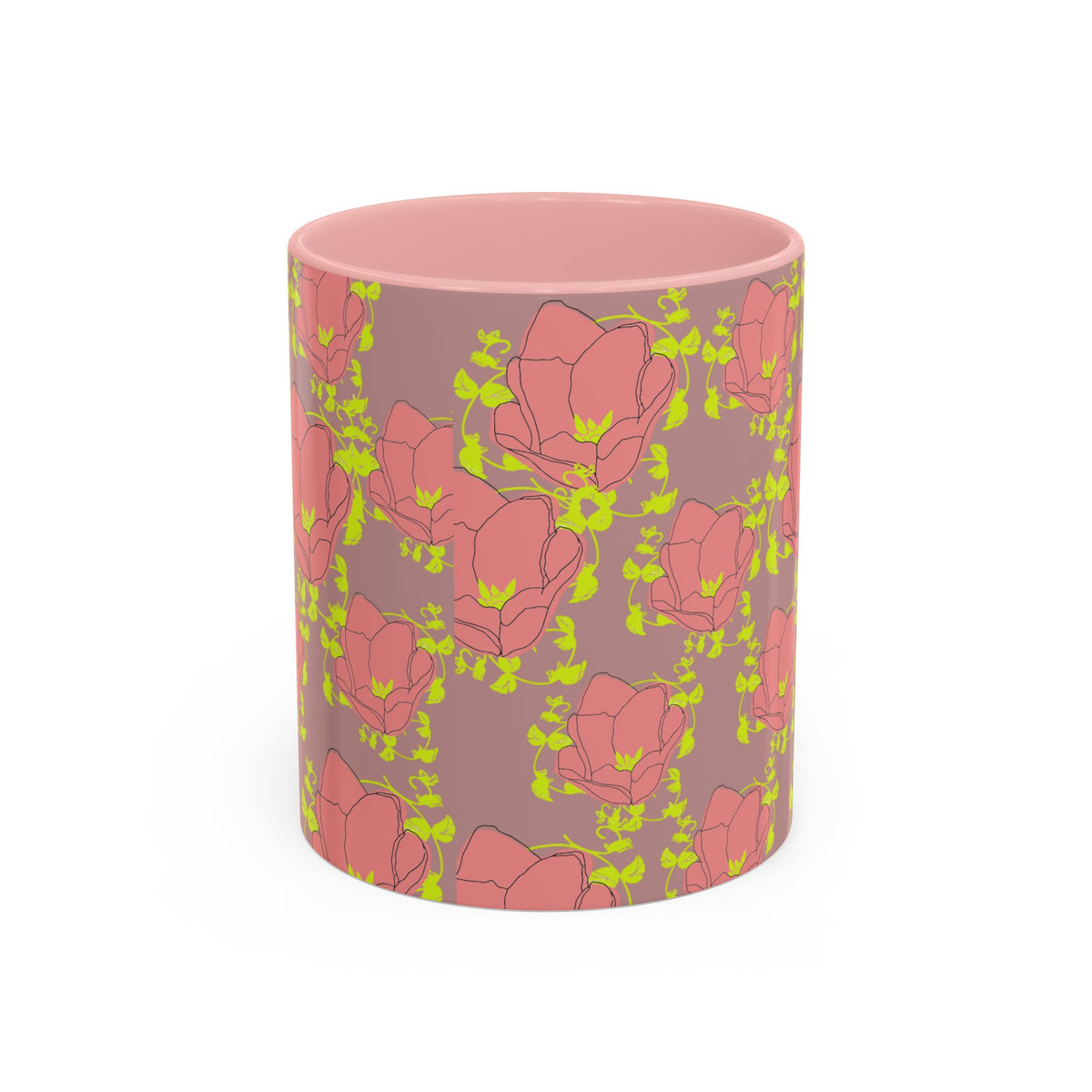 Pink Floral Accent Coffee Mug — Retro Bloom Pattern (11/15oz)