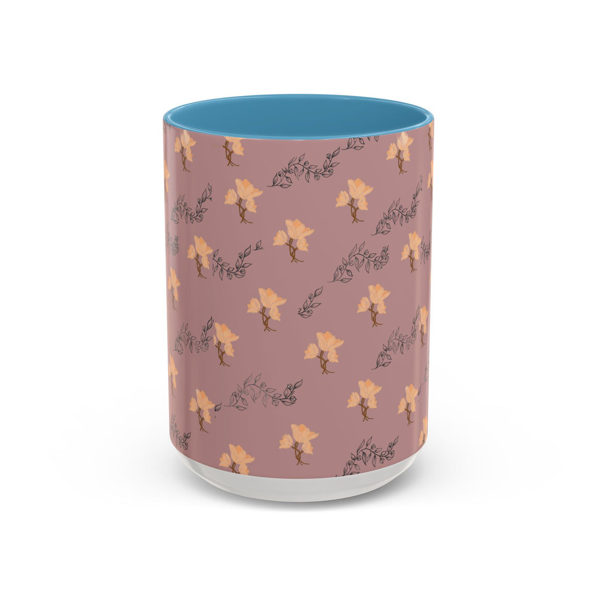 Pink Floral Accent Coffee Mug — Retro Bloom Pattern (11/15oz)