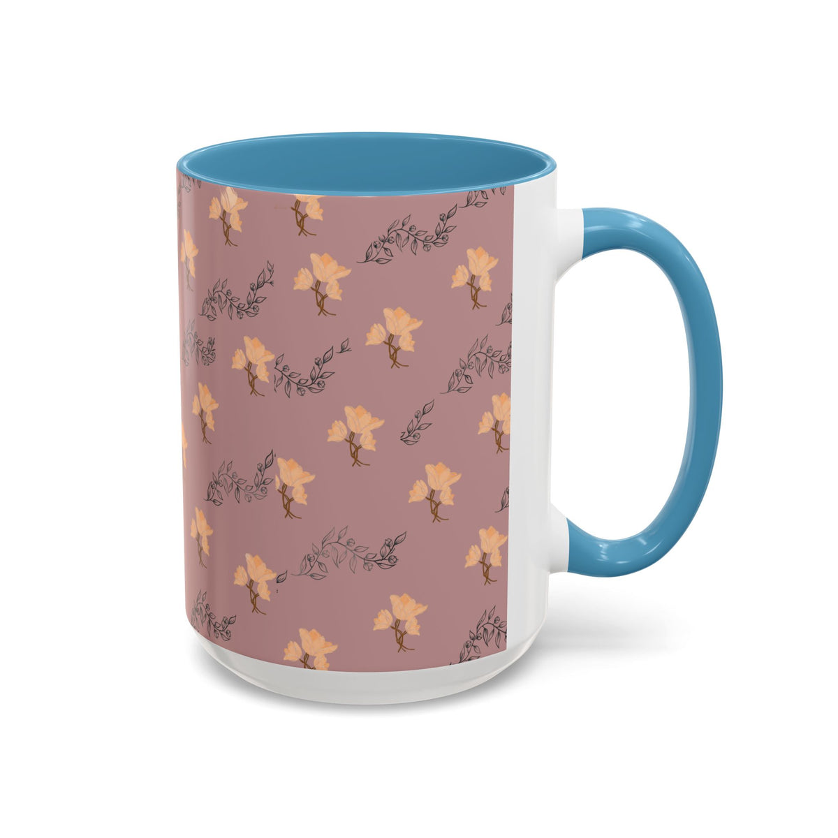 Pink Floral Accent Coffee Mug — Retro Bloom Pattern (11/15oz)
