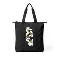 Floral Nomad Tote Bag — Black Carry-All with White & Yellow Blossom Stripe