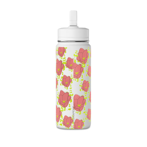 20oz Floral Water Bottle — Pink Poppy Pattern