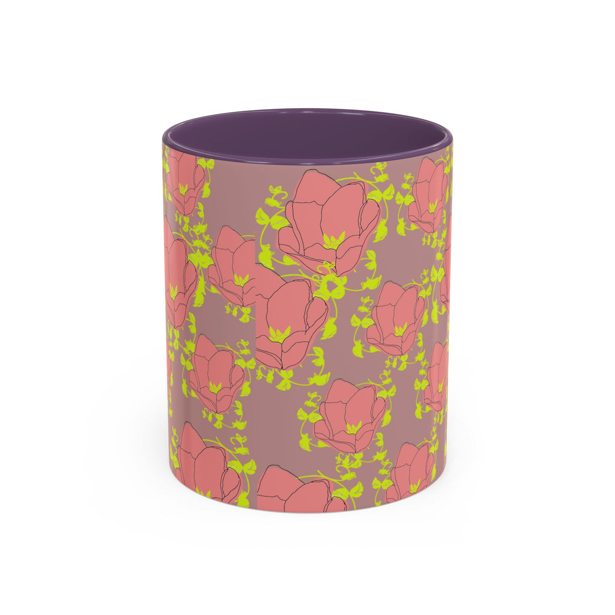 Pink Floral Accent Coffee Mug — Retro Bloom Pattern (11/15oz)
