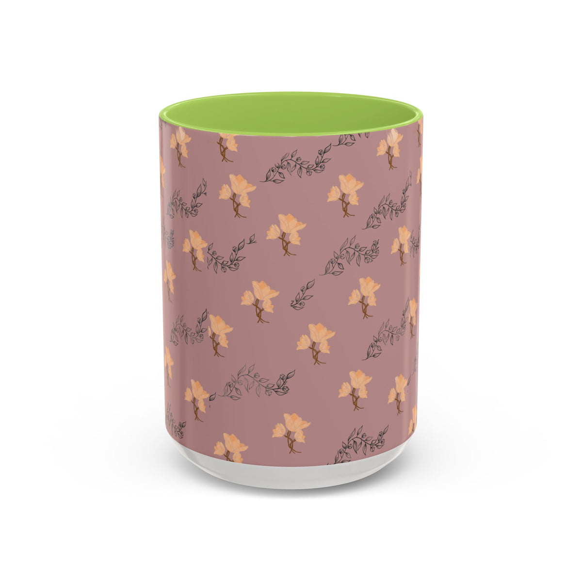 Pink Floral Accent Coffee Mug — Retro Bloom Pattern (11/15oz)