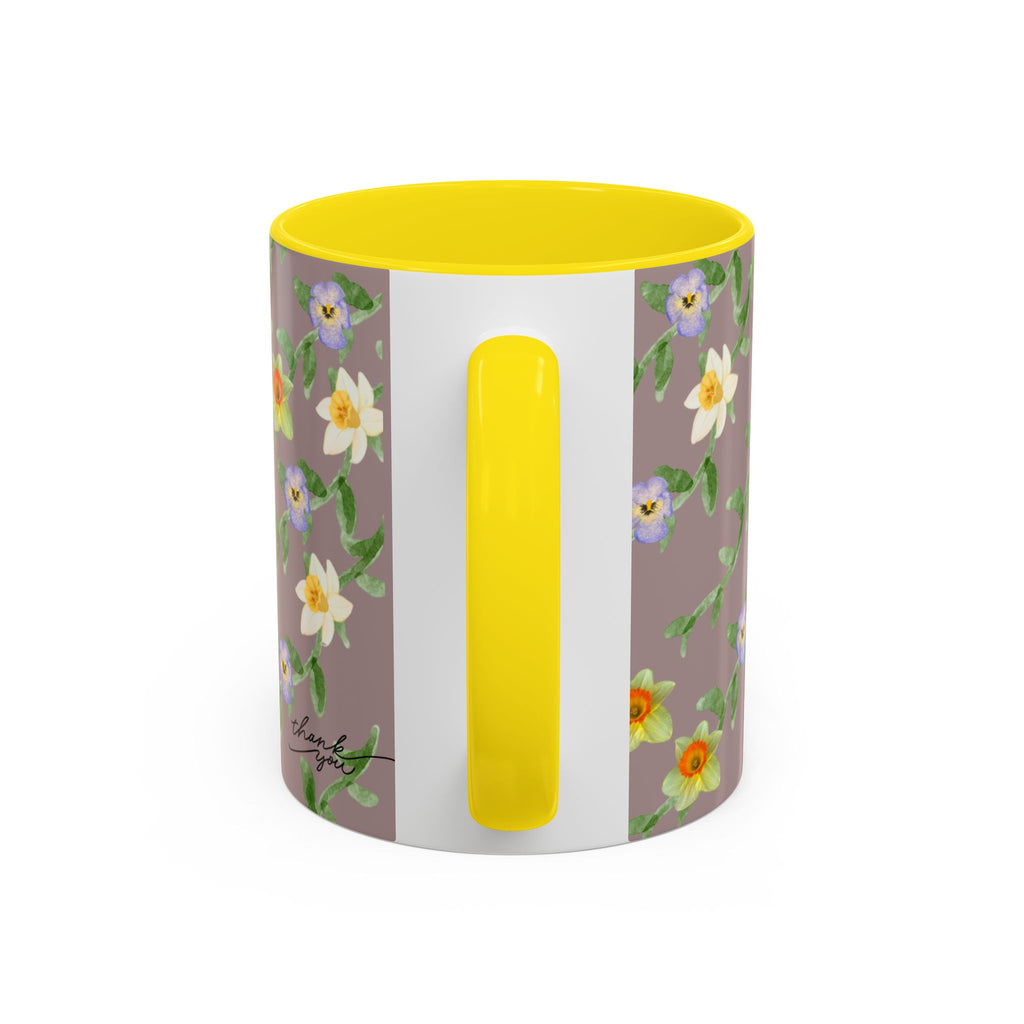 Floral Vine Accent Coffee Mug — Handpainted Daffodil & Violet Pattern (11/15oz)