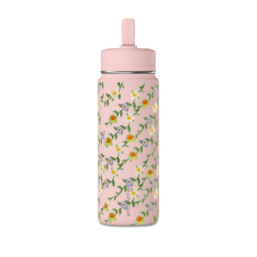 20oz Floral Water Bottle – Mini Straw Hydration Bottle with Dainty Yellow Blossoms