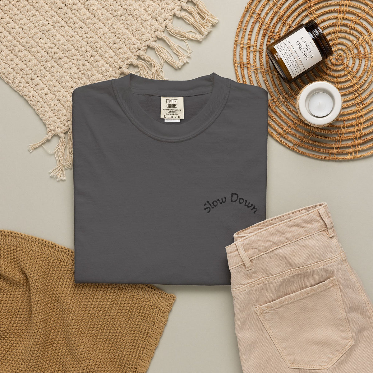 Gratitude Floral Tee — White Garment-Dyed T-Shirt