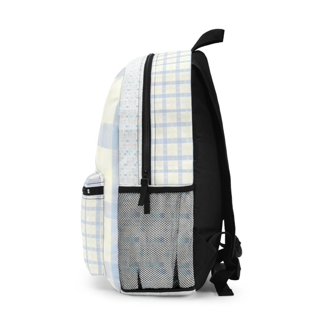 Gratitude Practice Backpack — Floral Blue Plaid "Name 3 Good Things Everyday"