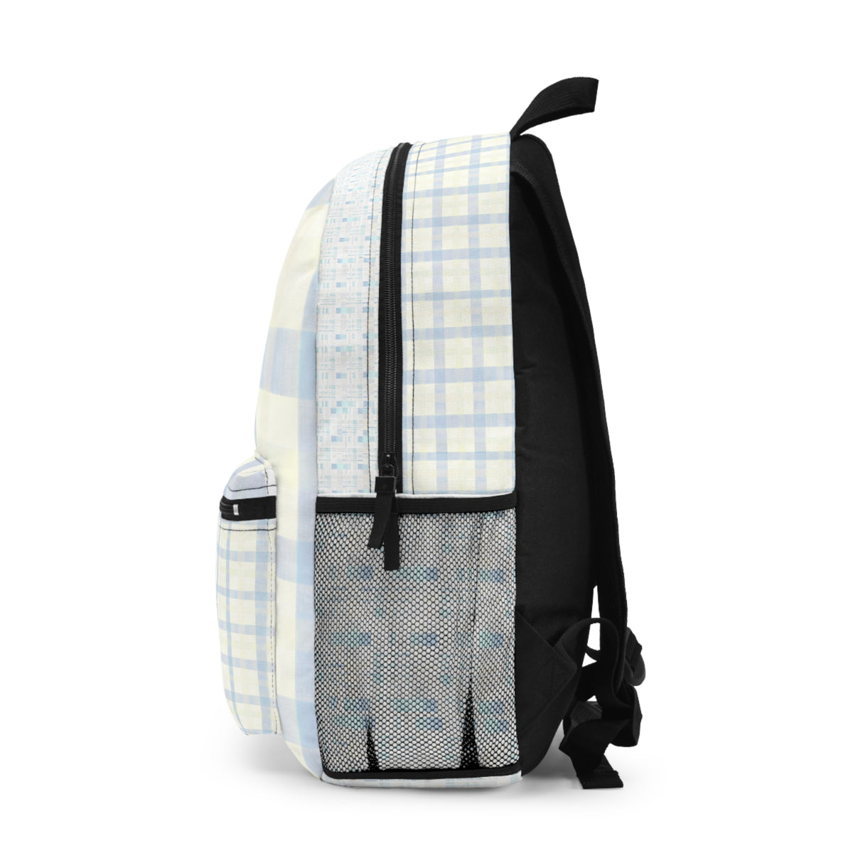 Gratitude Practice Backpack — Floral Blue Plaid "Name 3 Good Things Everyday"