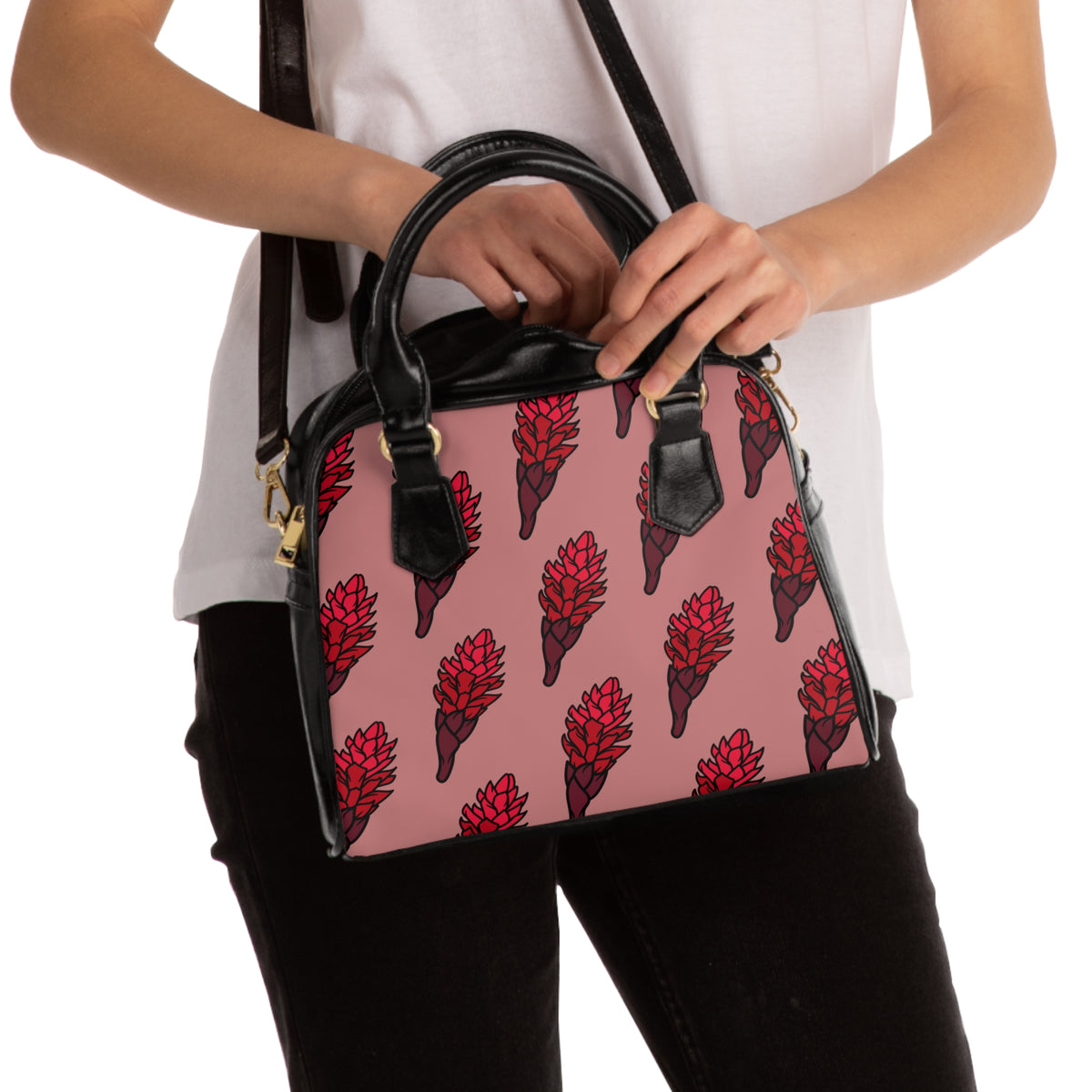 Shoulder Handbag — Red Ginger Floral Patterned Tote Bag