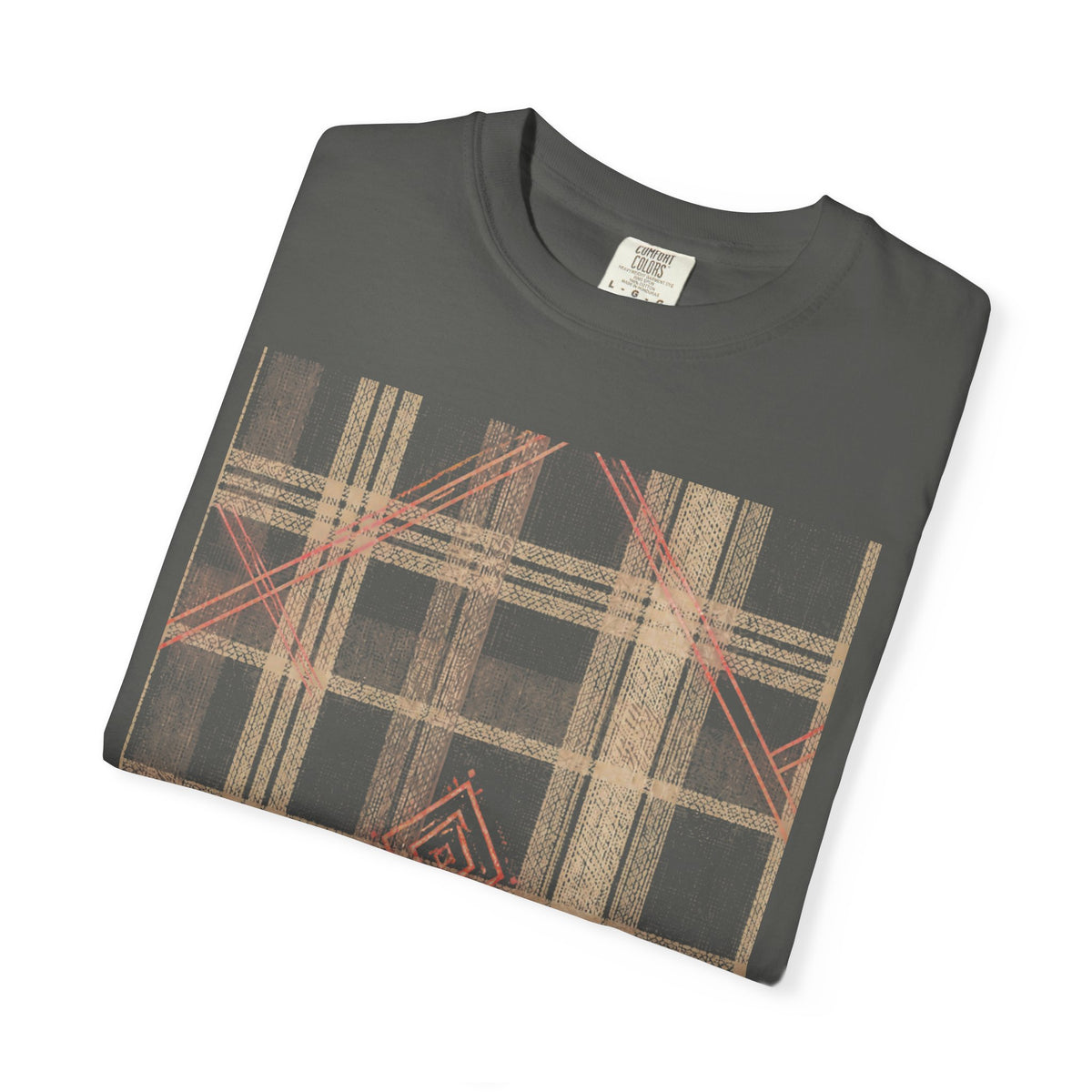 Plaid Canvas Graphic T-Shirt — Subtle Peach & Beige Geometric Plaid